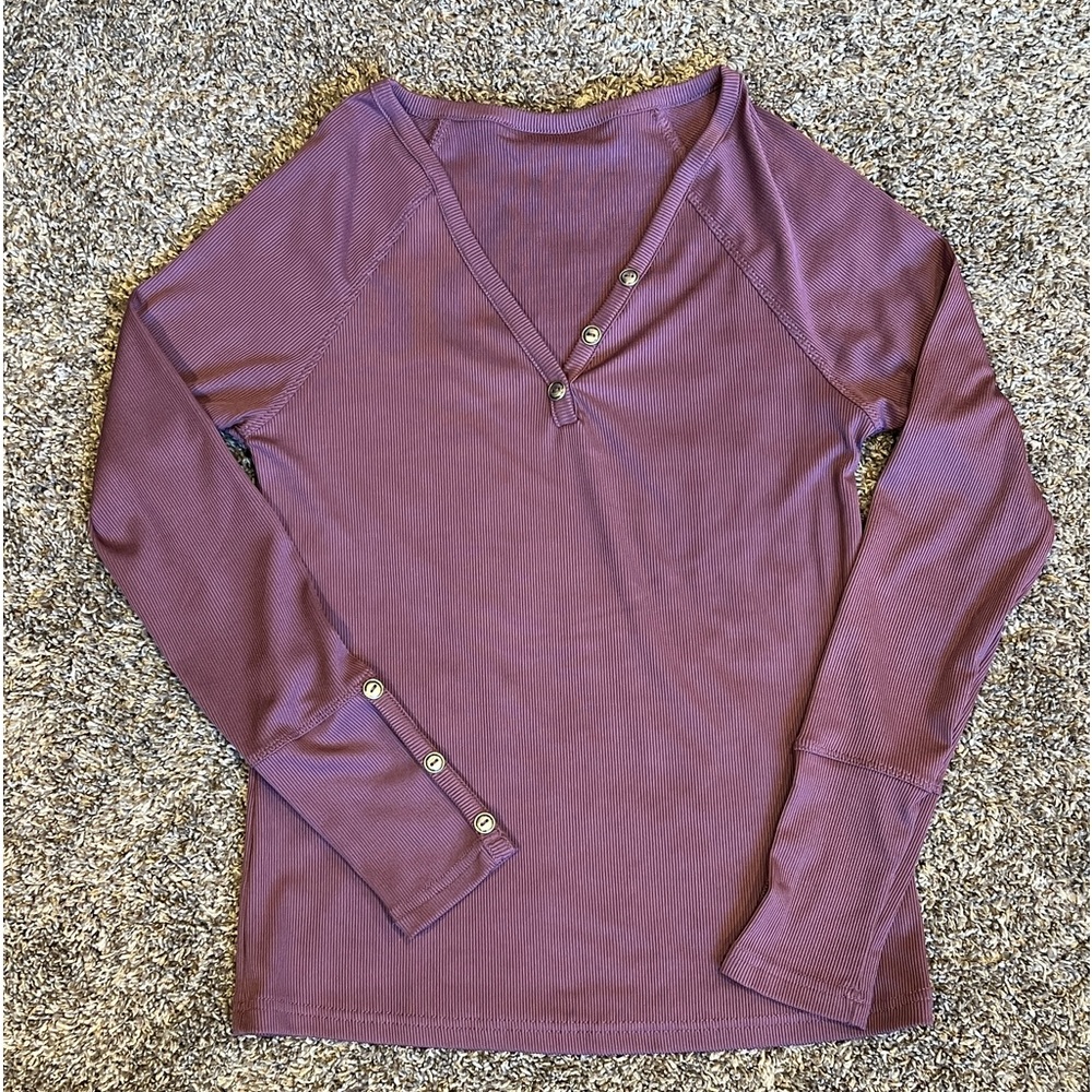 Small Women’s Purple Long Sleeve Rib Henley with Cuff Buttons Lightly Worn